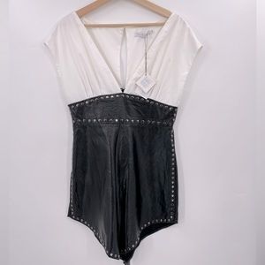 NWT By Egreis Dress Faux Leather Deep V-Neck Dress Size Medium